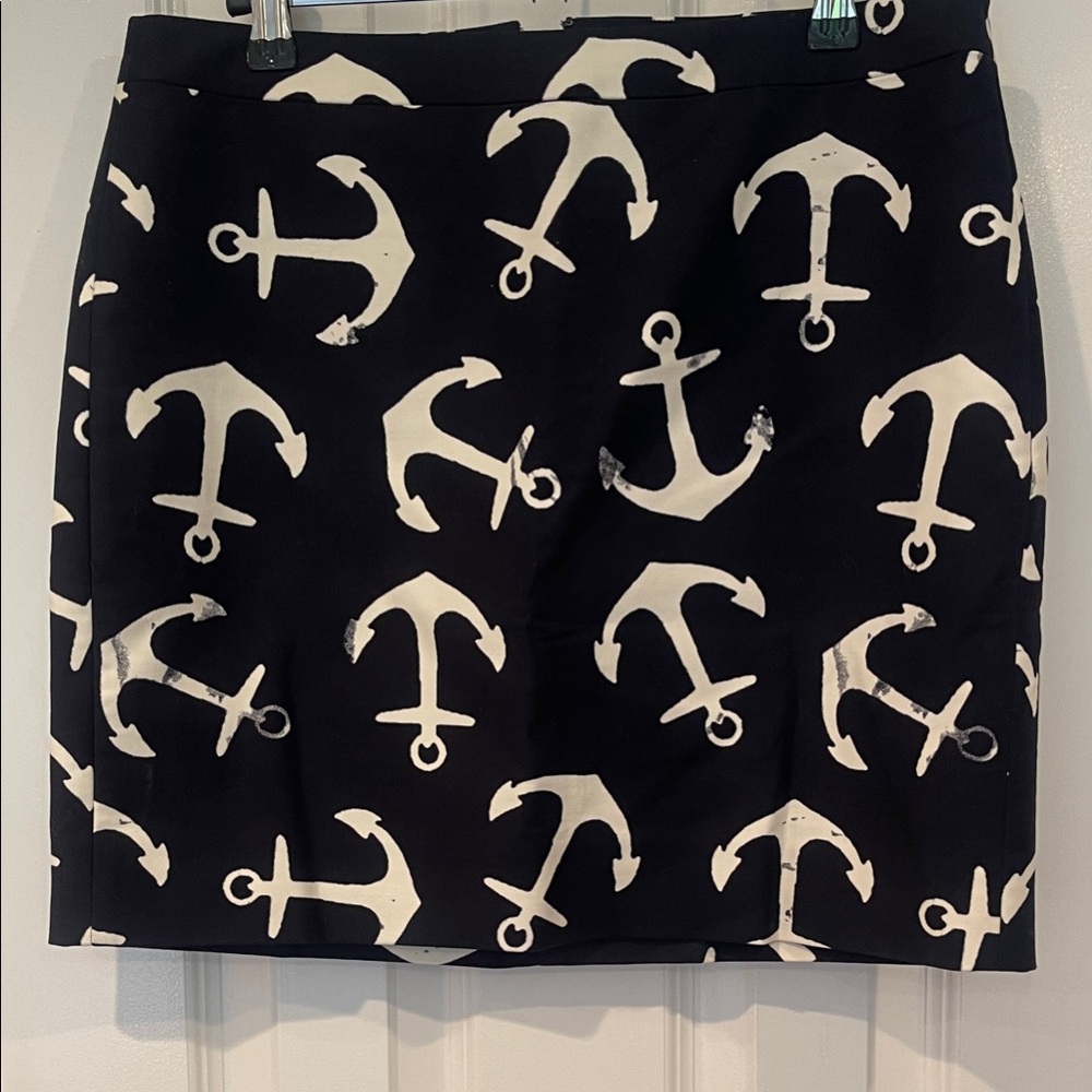 J. Crew Navy Mini Skirt with Cream Anchor Print Sz 6